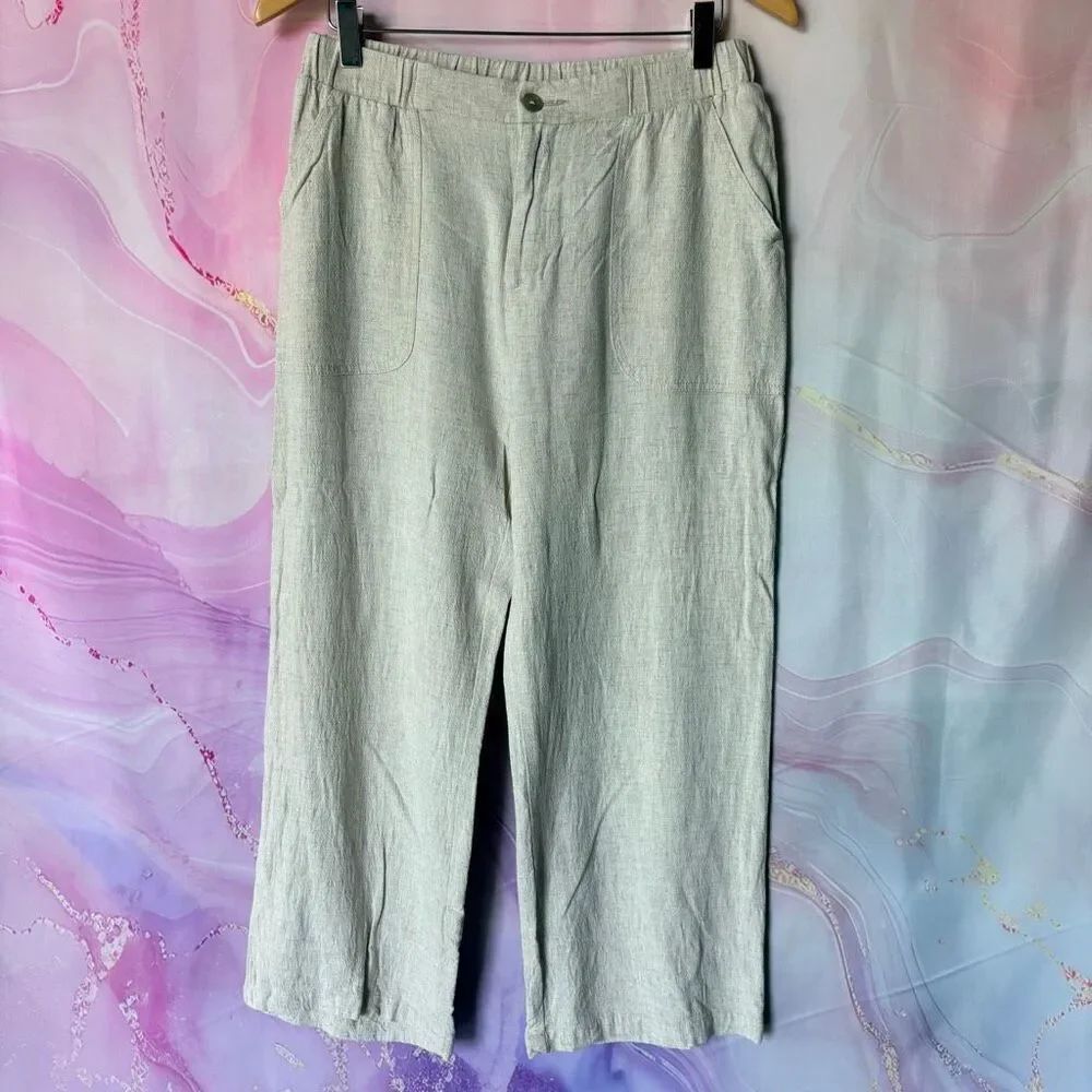 Karen Kane L Sand Beige Wide-Leg Cropped Pants Luxury Professional Boardwalk
